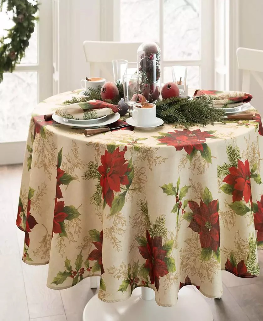 Elrene Festive Poinsettia Holiday Oval Tablecloth, 60" x 84" 1