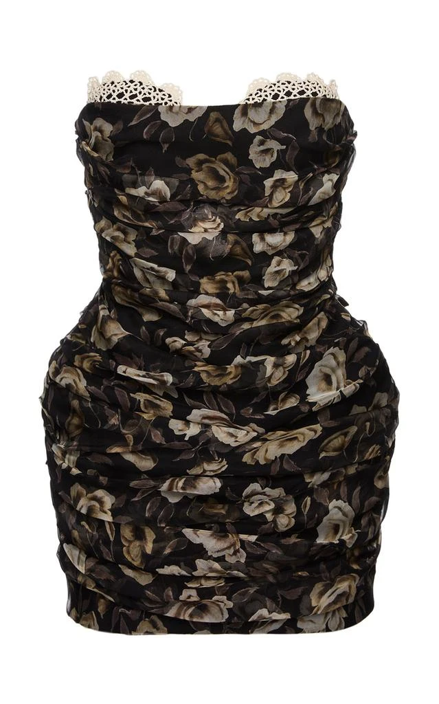 Shop Magda Butrym Lace-Trimmed Floral Stretch-Silk Mini Dress