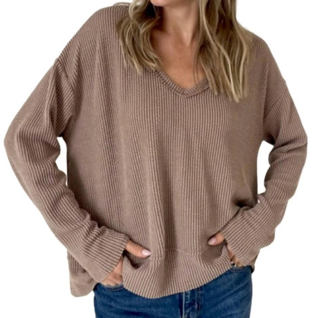 SIX/FIFTY Dolan V Neck Sweater In Acorn 3