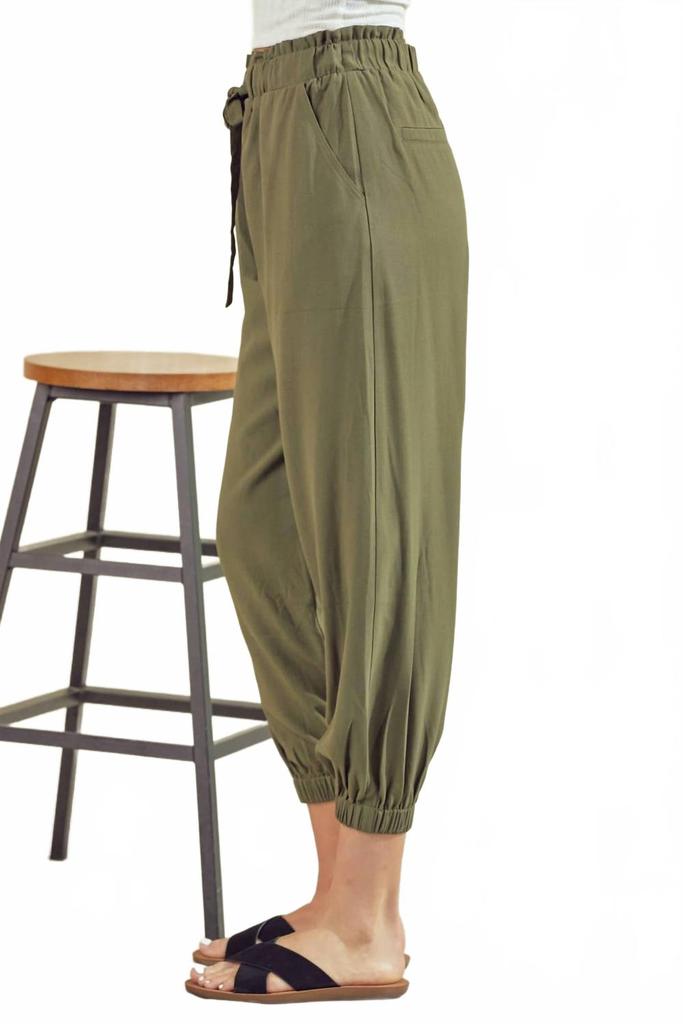 Doe and Rae Drawstring Jogger Pants In Olive