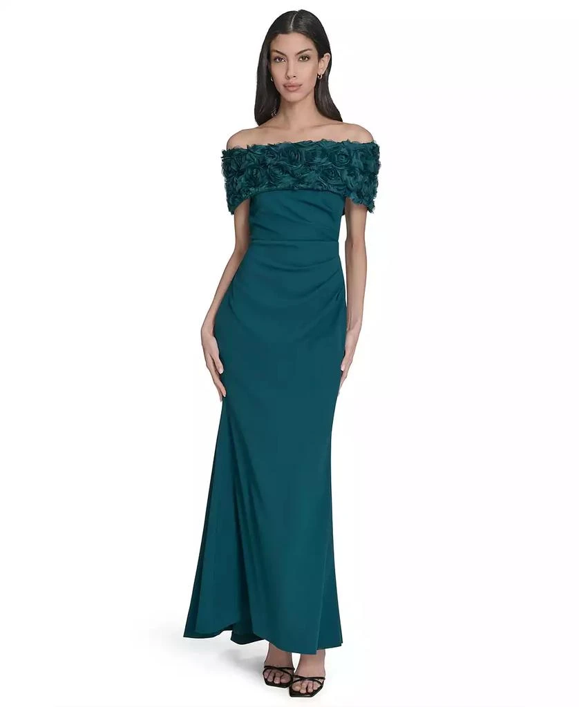 Shop Petite Rosette-Trim Off-The-Shoulder Evening Gown on Sale at