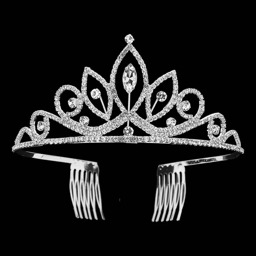 FASHNZFAB Marquise Stone Cluster Centered Rhinestone Pave Princess Tiara 2