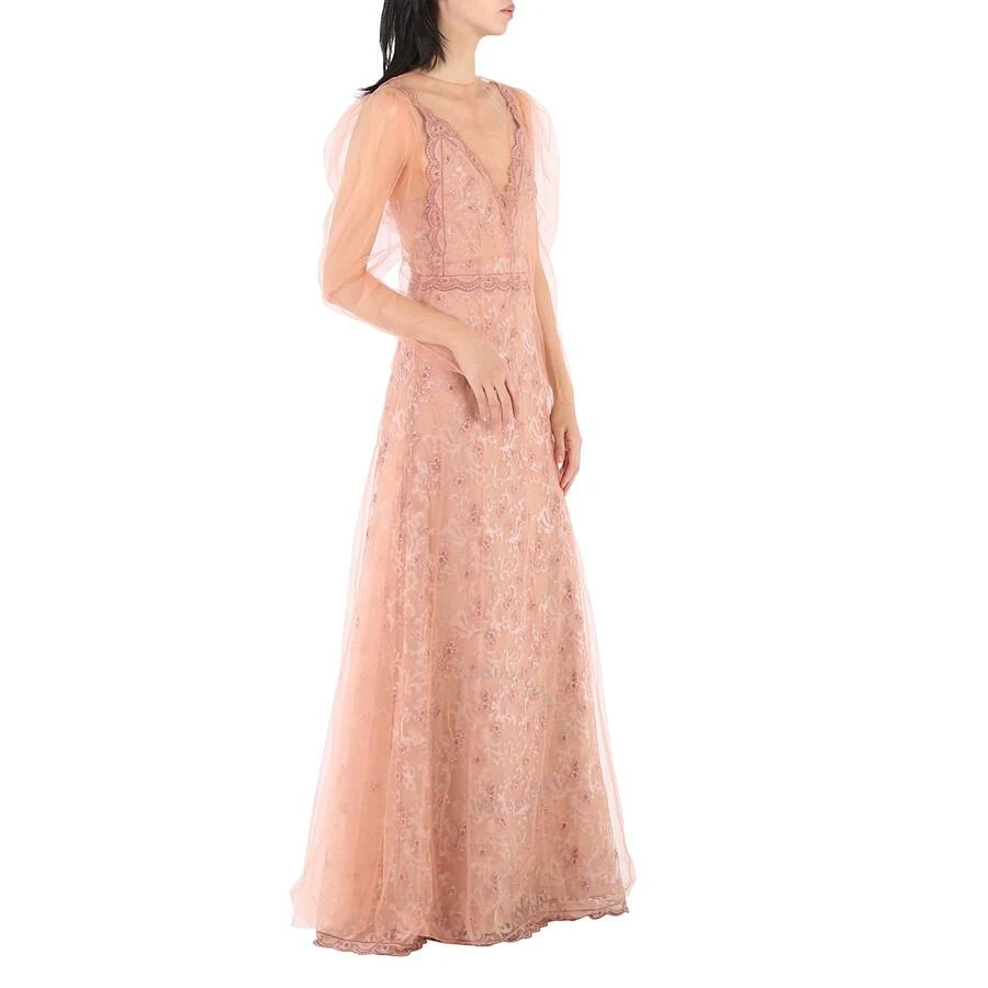 Burberry Floral-embroidered Puff-sleeve Dress In Dusty Pink 3