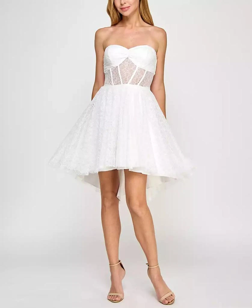 pear culture Juniors' Strapless Lace High-Low Dress 1