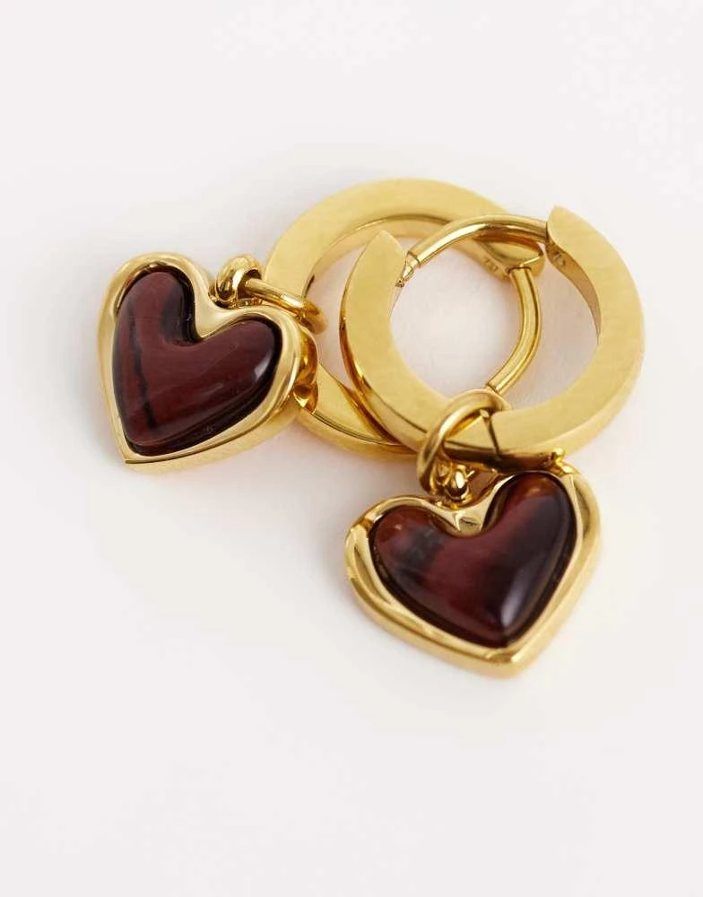 Abbott Lyon Abbott Lyon tigers eye heart huggie hoop earrings in 19k plated stainless steel in gold 4