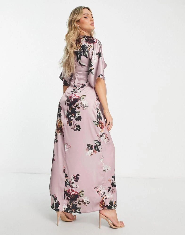 Hope & Ivy Maternity Hope & Ivy Maternity kimono sleeve satin maxi dress in mauve 4