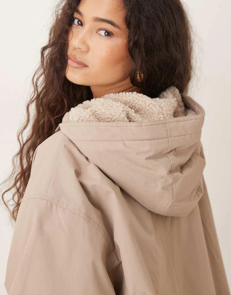 ASOS ASOS DESIGN oversized fleece lined rain coat in oatmeal 2