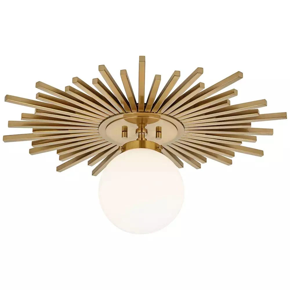 Possini Euro Design Hazel Modern Ceiling Light Semi Flush Mount Fixture 24" Wide Warm Brass White Globe Shade for Bedroom Kitchen Living Room Hallway 2