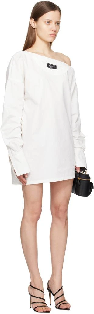Balmain White Open Neck Asymmetric Shirt Minidress 2