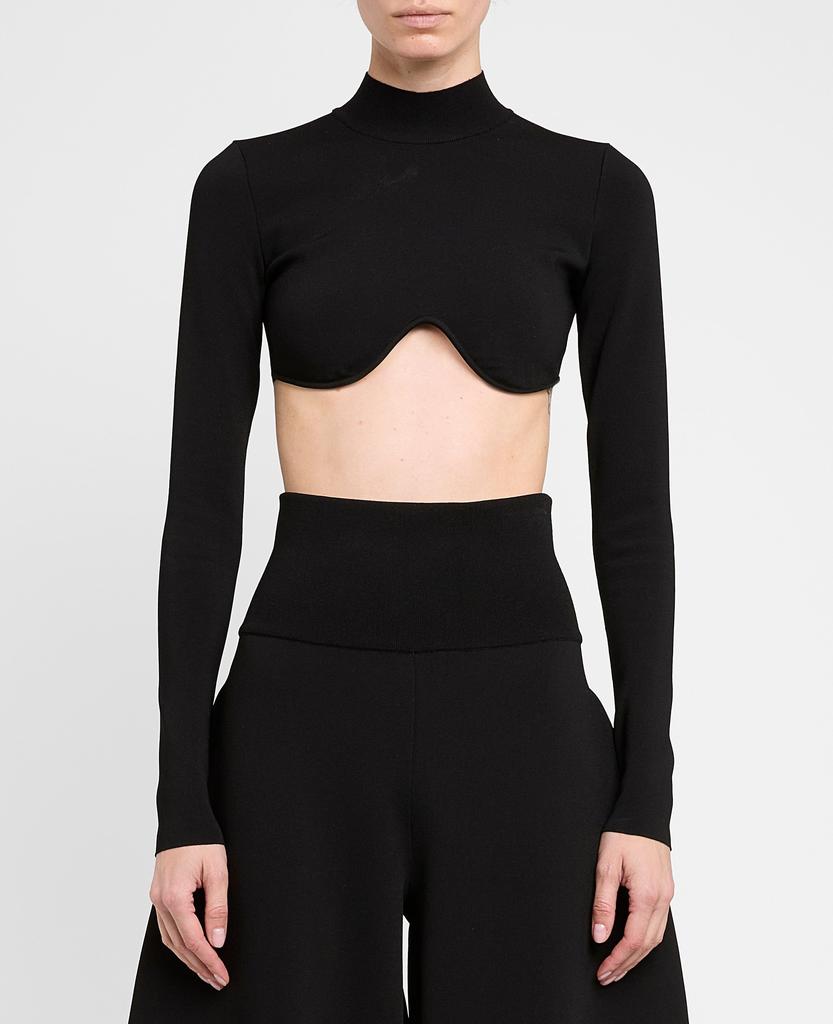 Stella McCartney Stella McCartney - Long-Sleeve Compact-Knit Top, Woman, Black, Size: S