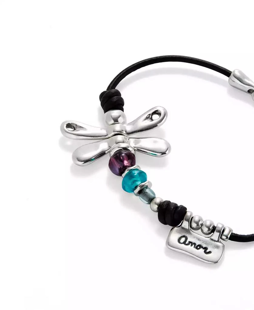 UNOde50 Leather Bracelet featuring a Dragonfly Plated in Sterling Silver and Multicolored Crystals 3