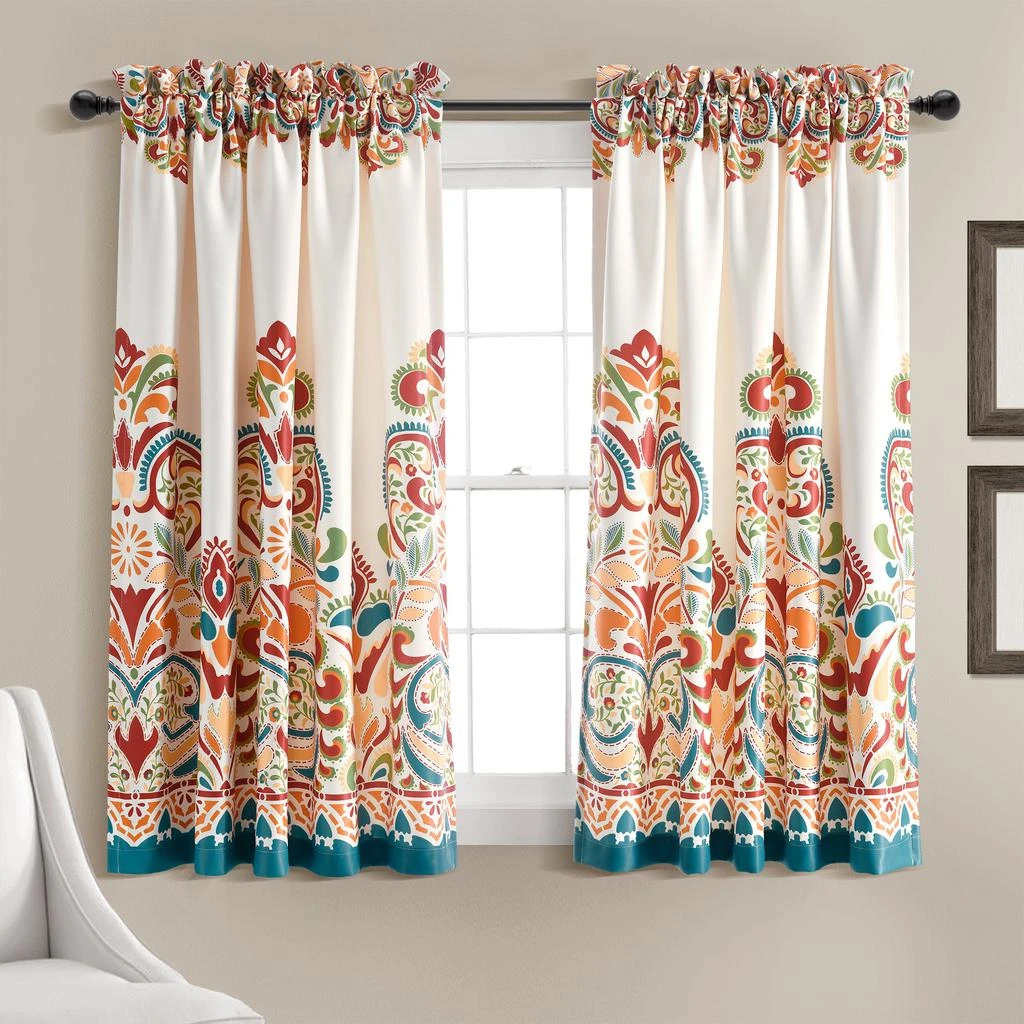 Lush Decor Clara Light Filtering Window Curtain Panels Turquoise/Tangerine 52X45 Set 1