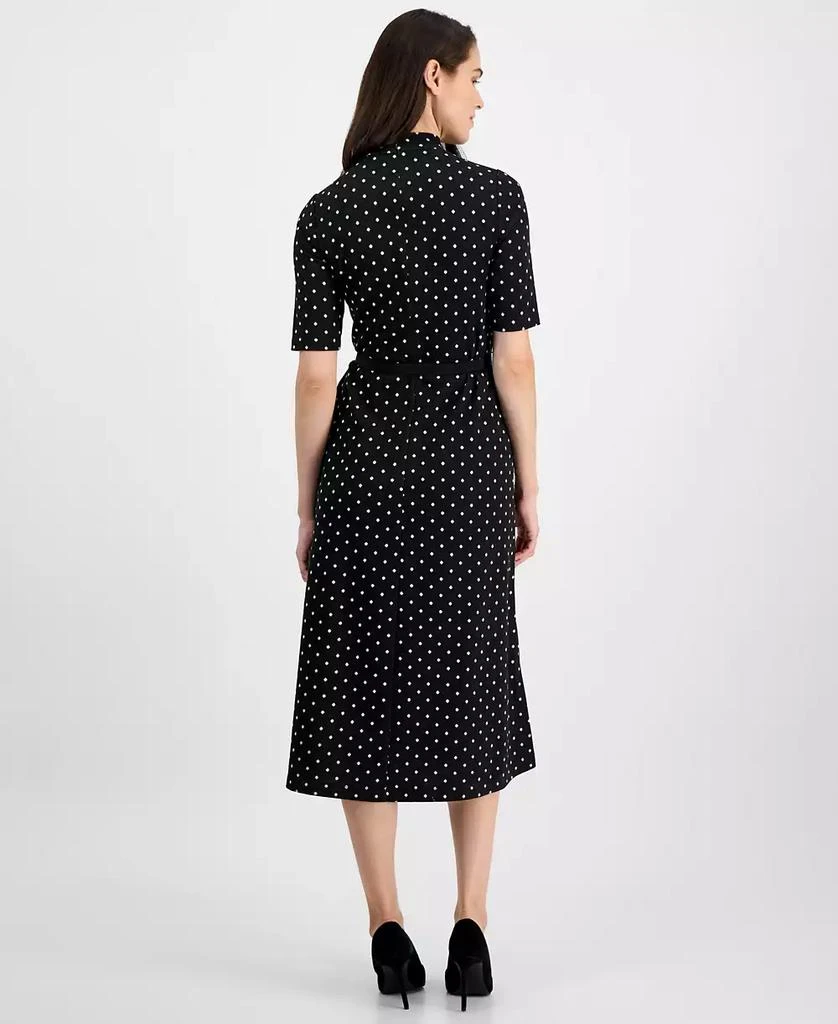 Anne Klein Women's Mock-Neck Elbow-Sleeve Belted Midi Dress 3