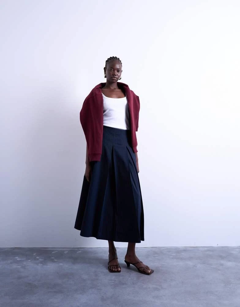 Topshop pleated midi skirt in navy with rust stripe  On Sale Now with Up  to 11% Off | Discover Exclusive Deals & Savings at BeyondStyle  Authentic  Topshop Home|women with Limited-Time