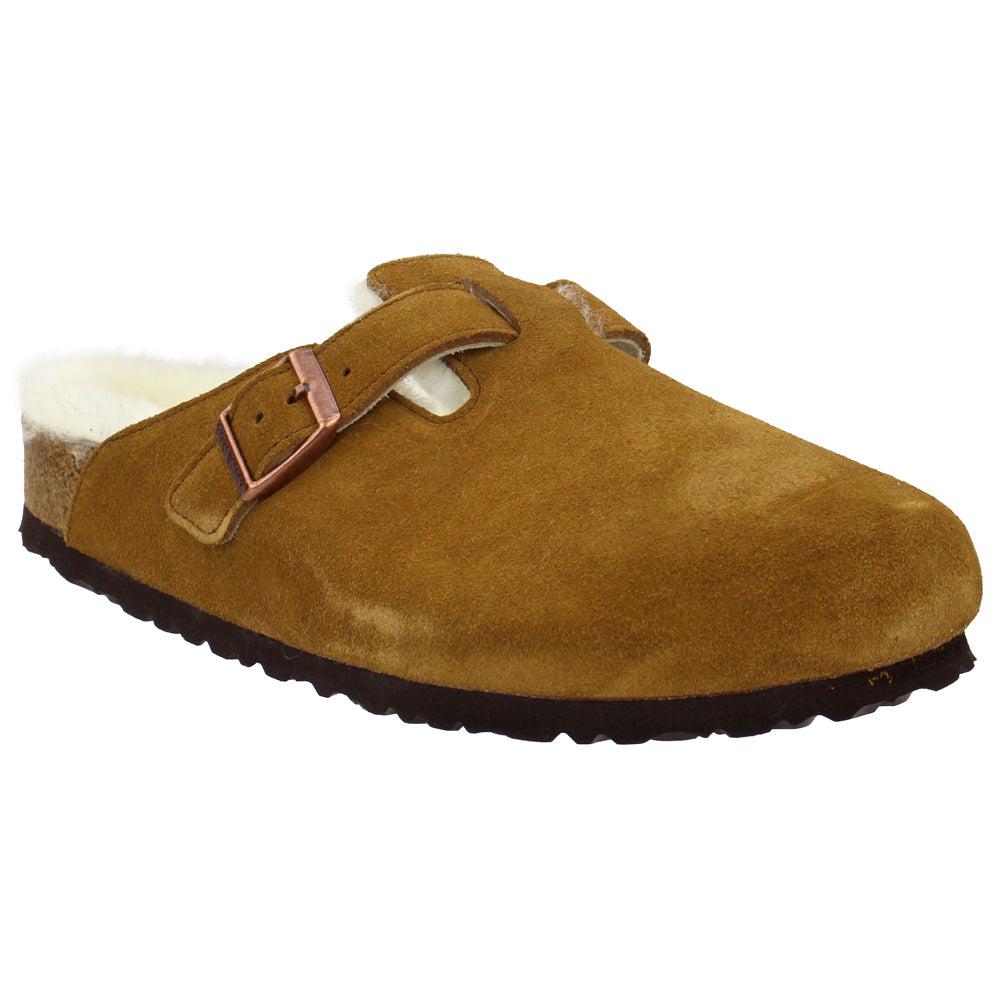 Birkenstock Boston Suede Shearling Mule Clogs