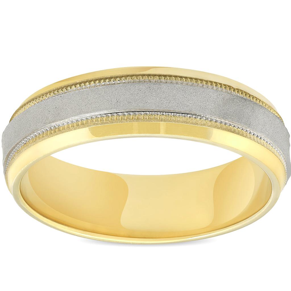Pompeii3 Platinum & 18k Yellow Gold 6MM Sandblast Brushed Mens Wedding Band