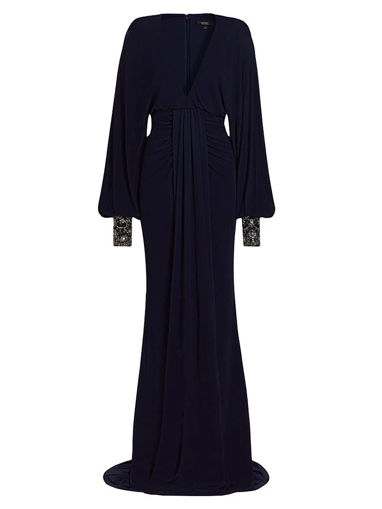 Badgley Mischka V-Neck Draped Beaded Gown 1