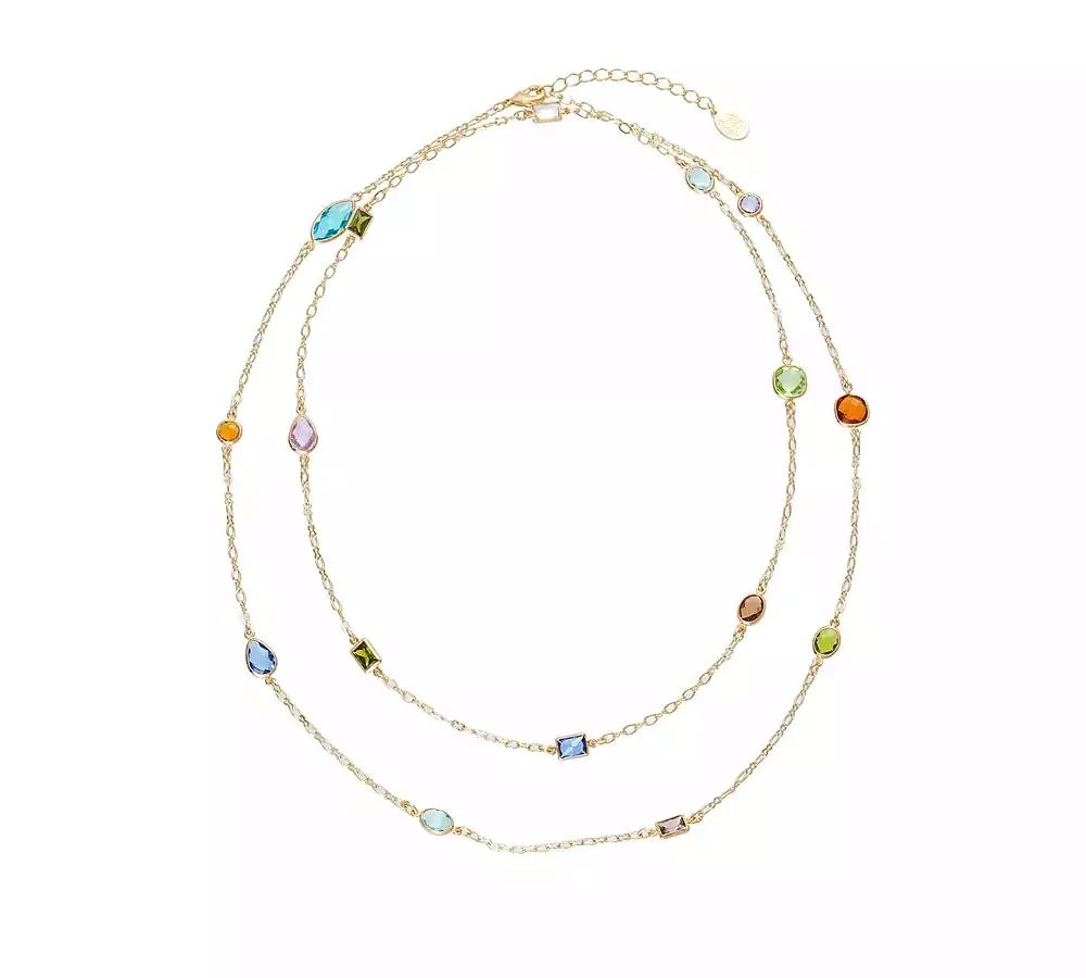 Rivka Friedman Multi-Color Faceted CZ Station Long Strand Necklace
