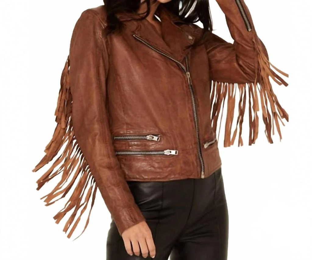 MAURITIUS Women
s Zoe Fringe Leather Jacket In Cognac