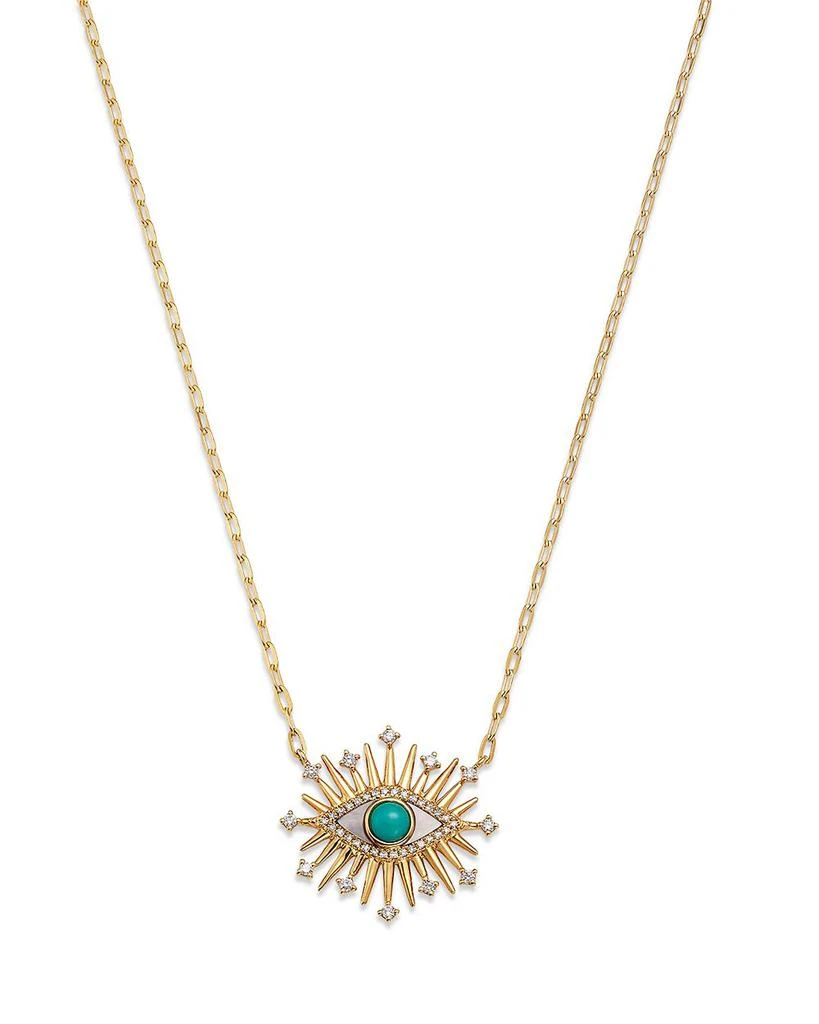 Bloomingdale
s Fine Collection Mother of Pearl, Turquoise 
Diamond Evil Eye Pendant Necklace in 14K Yellow Gold, 18" 1