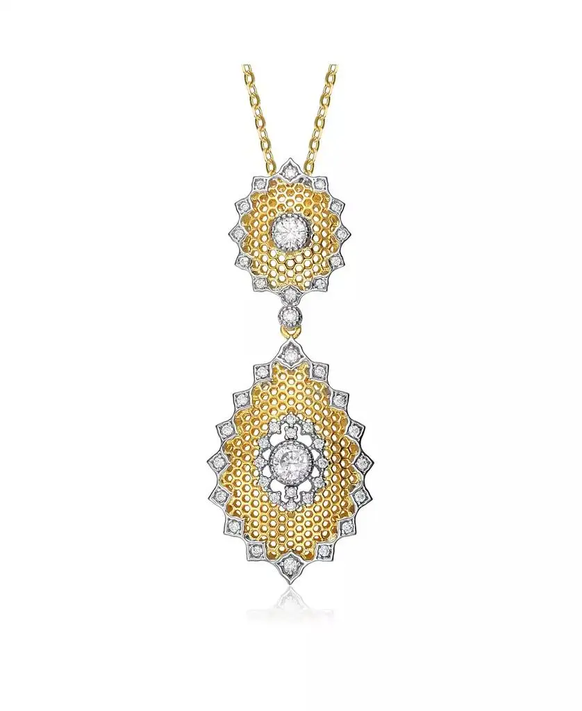 Rachel Glauber White Gold and 14K Gold Plated Cubic Zirconia Star Pendant Necklace