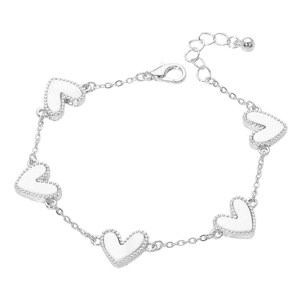 FASHNZFAB Mother of Pearl Heart Charm Station Bracelet 2