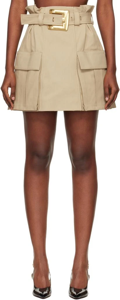 Balmain Beige High-Waisted Gabardine Miniskirt 1