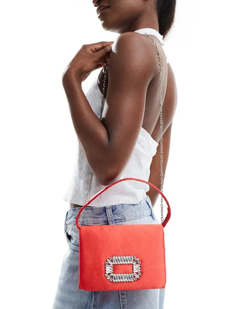 True Decadence True Decadence satin bag with brooch embellishment in red 4