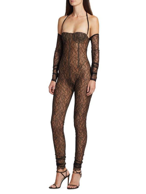 LaQuan Smith Sheer Lace Halterneck Jumpsuit 3