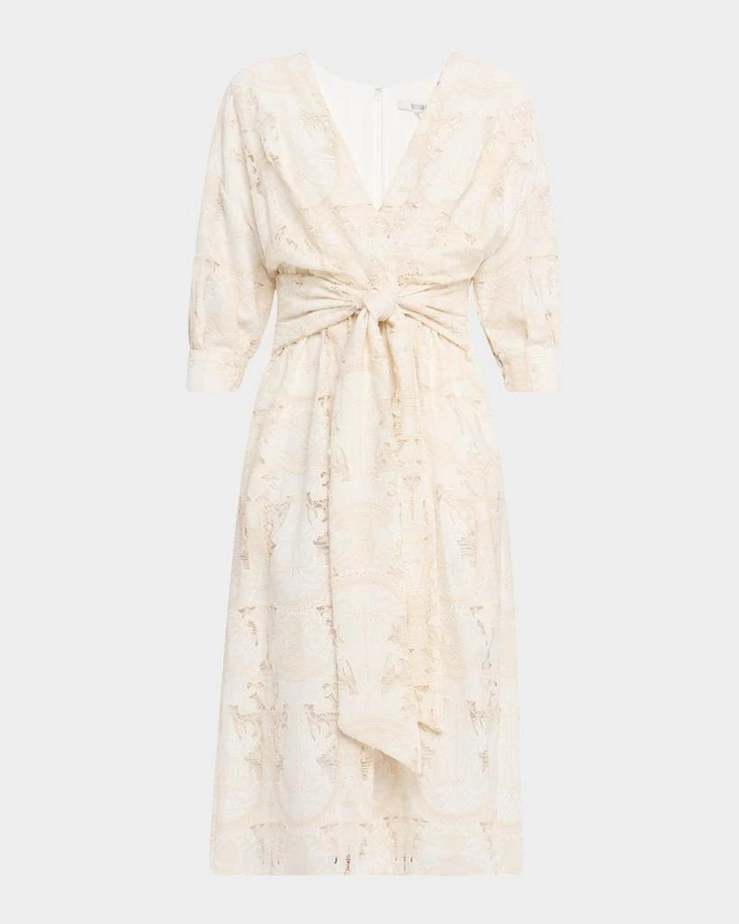 Badgley Mischka Embroidered Tie-Waist Faux Wrap Midi Dress - Dresses &  Skirts - Free Shipping - BeyondStyle