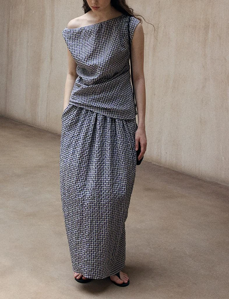 Pixie Market Gingham Asymmetric Draped Top 6
