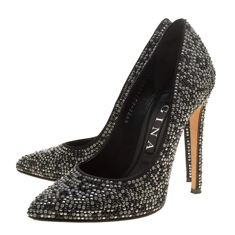 Gina Gina Black Satin Anais Crystal Embellished Pumps Size 38 4