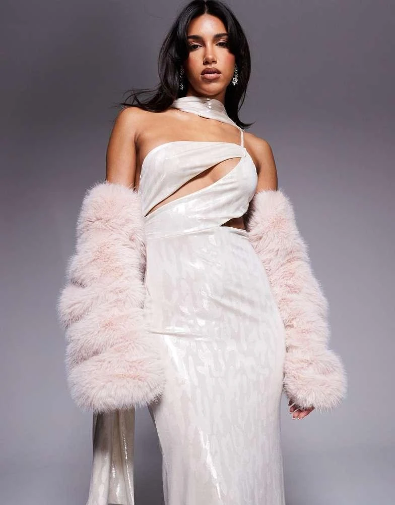 Shop ASOS DESIGN metallic asymmetric slash neck maxi dress with neck tie  sash in gold on Sale at BeyondStyle  Get 70% Off ASOS DESIGN metallic  asymmetric slash neck maxi dress with