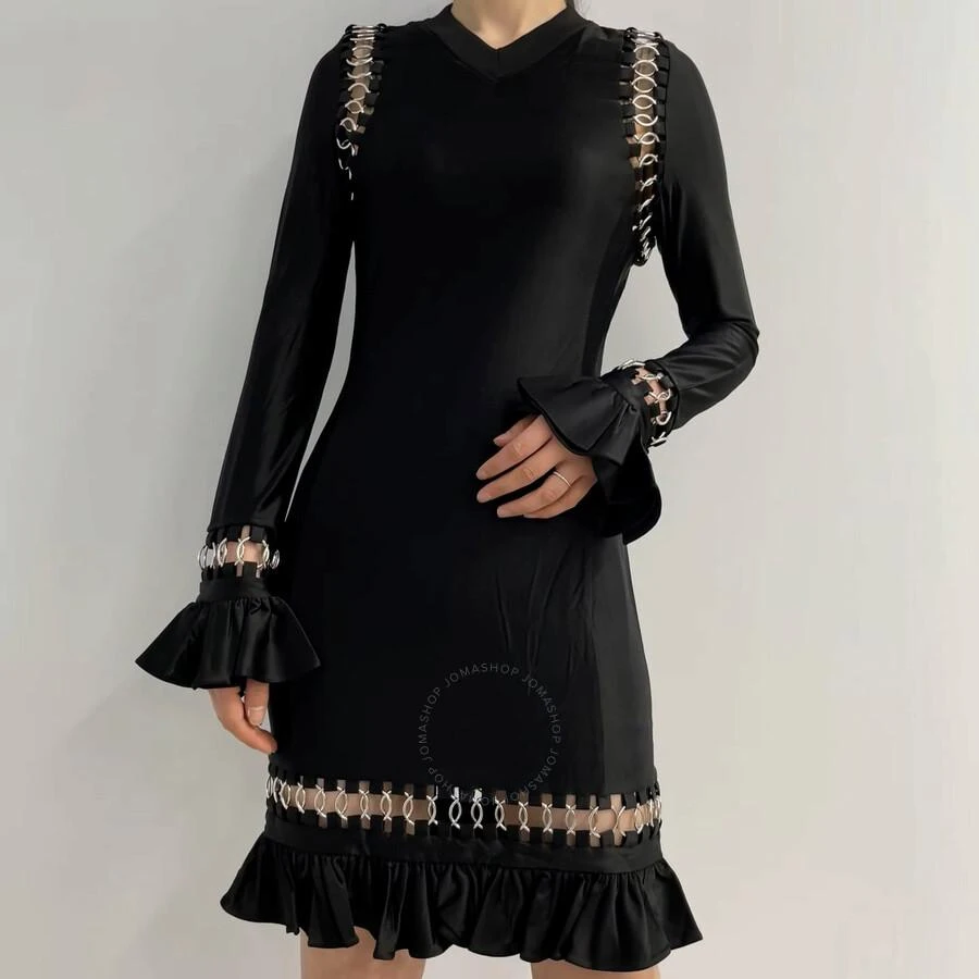 Burberry Ladies Black Ring Pierced Stretch Jersey Mini Dress 1