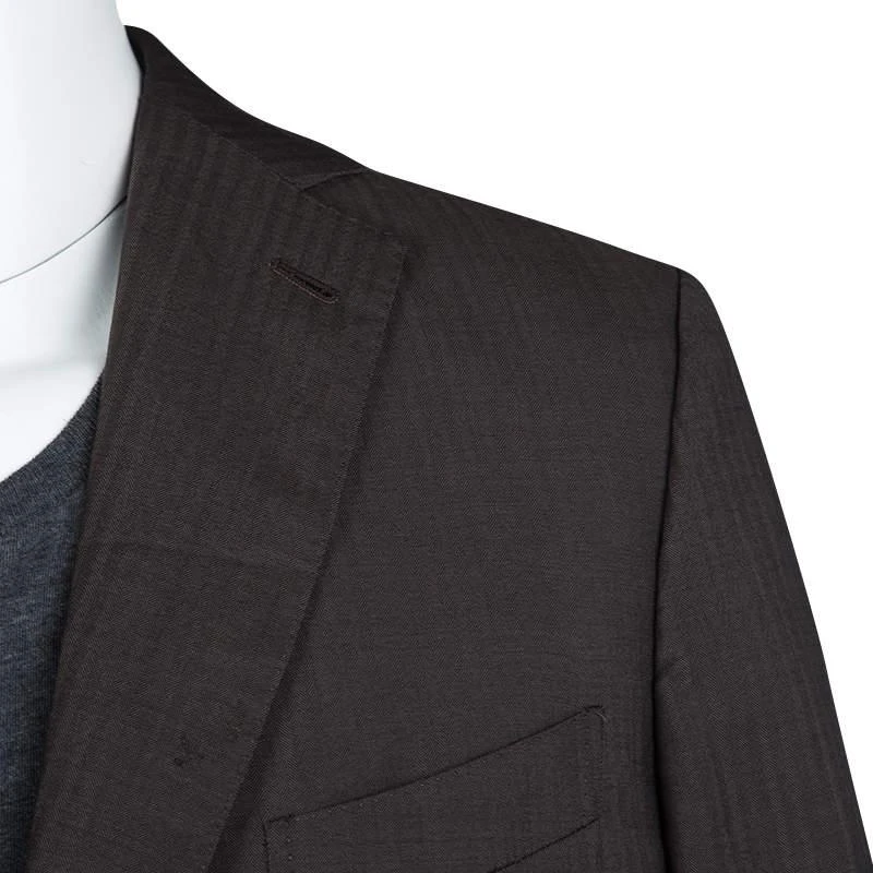 Zegna Ermenegildo Zegna Brown Self Striped Micronsphere Wool Custom Made Blazer XL 4