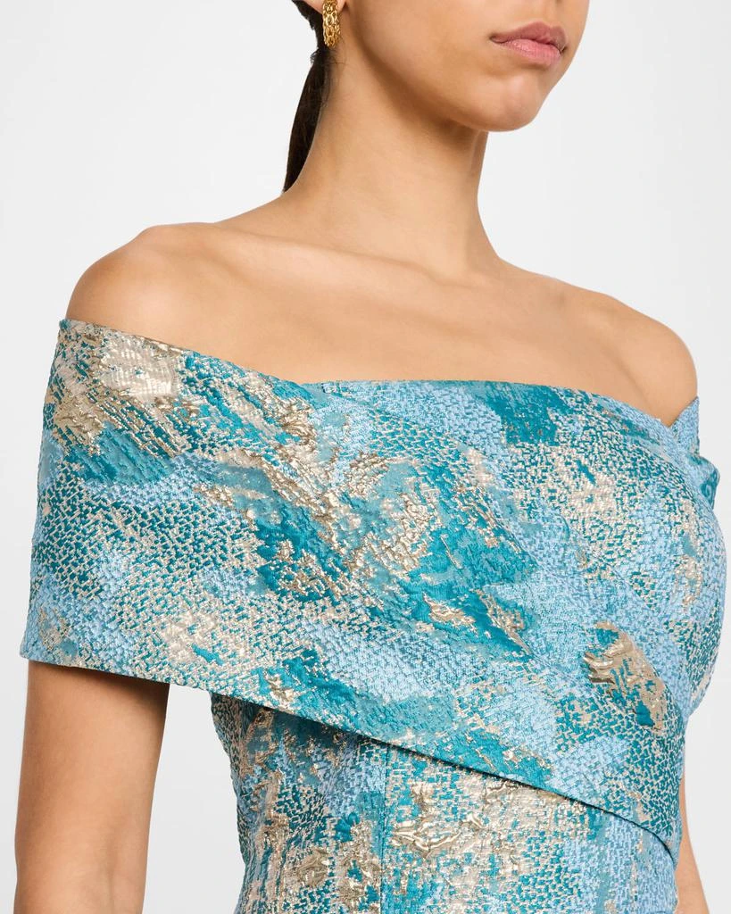 Teri Jon Off-Shoulder Metallic Jacquard Gown 5