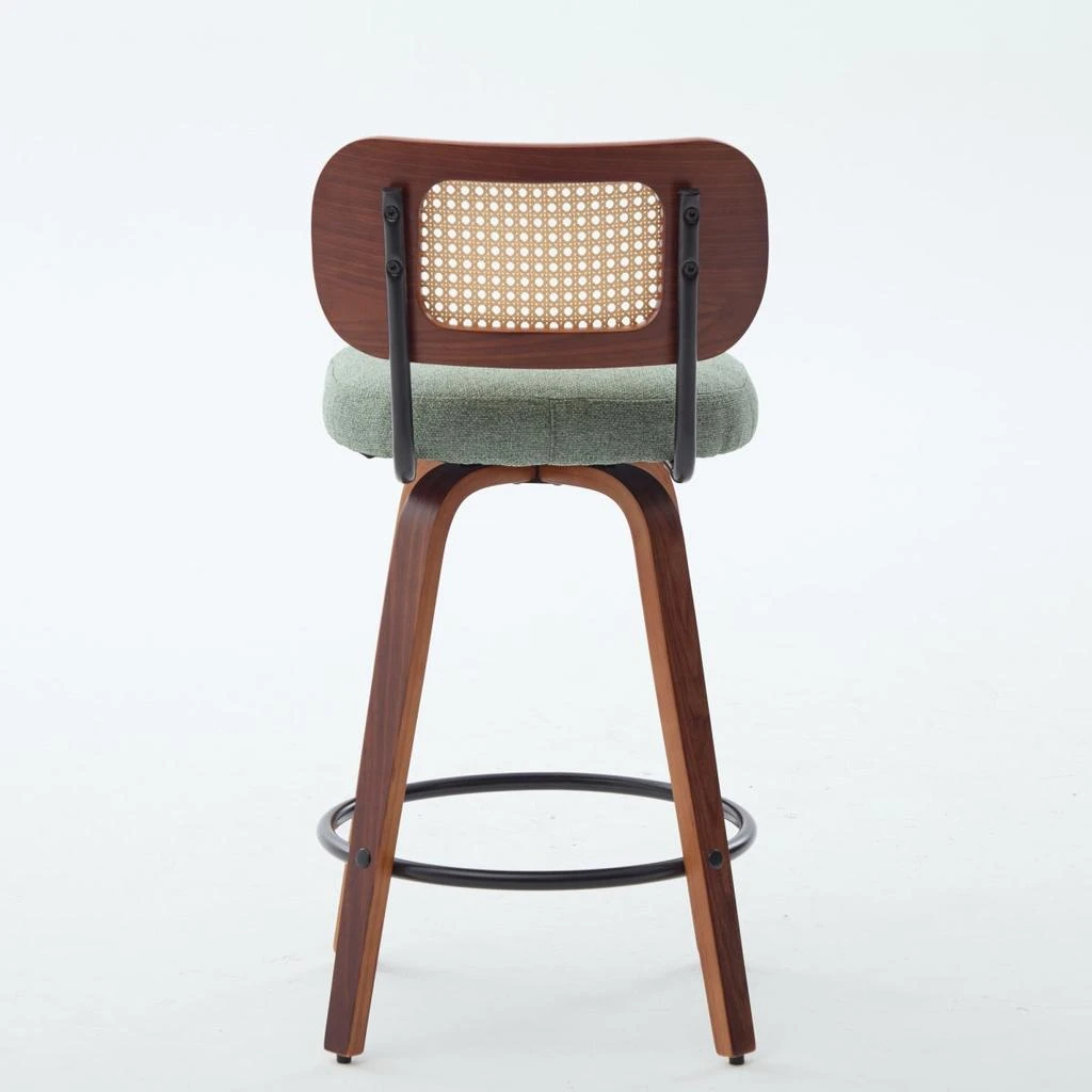 Streamdale Furniture Streamdale Set of 2 26-Inch Counter Height Bar Stools - Walnut Black, Cane Rattan, Green Linen Seat. 6