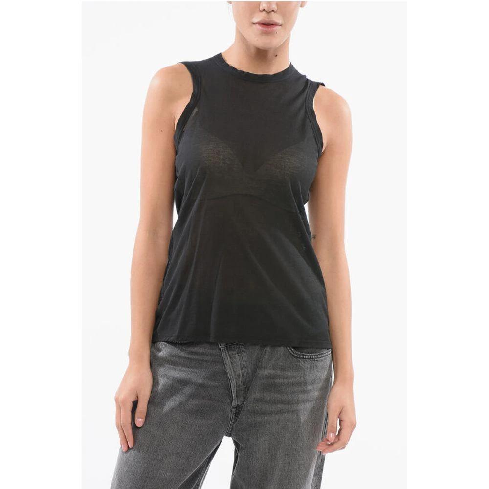 ROBERTO COLLINA Roberto Collina Semi-Sheer Cotton Blend Crew Neck Women's Top 1