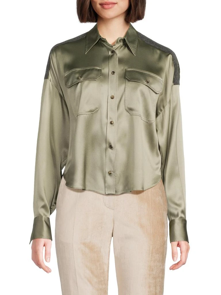 Brunello Cucinelli Point Collar Stretch-Silk Shirt 1