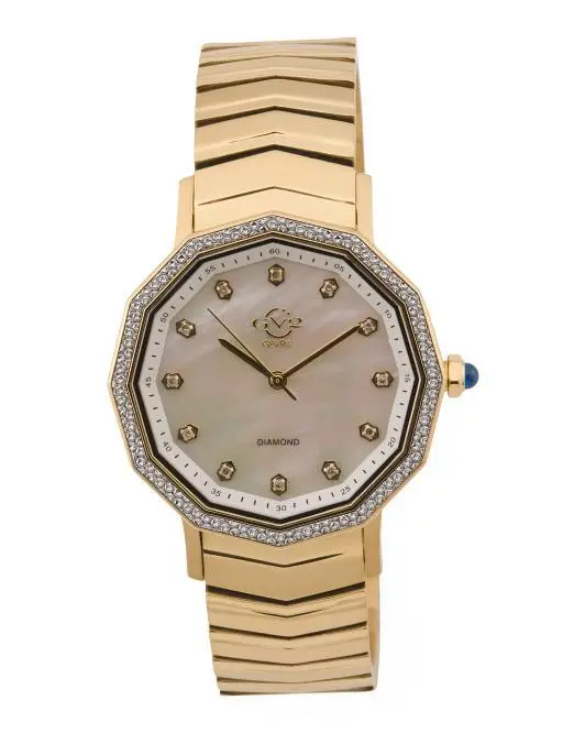 Gevril Women's Swiss Made Gold Stainless Steel Spello Diamond Bezel Watch