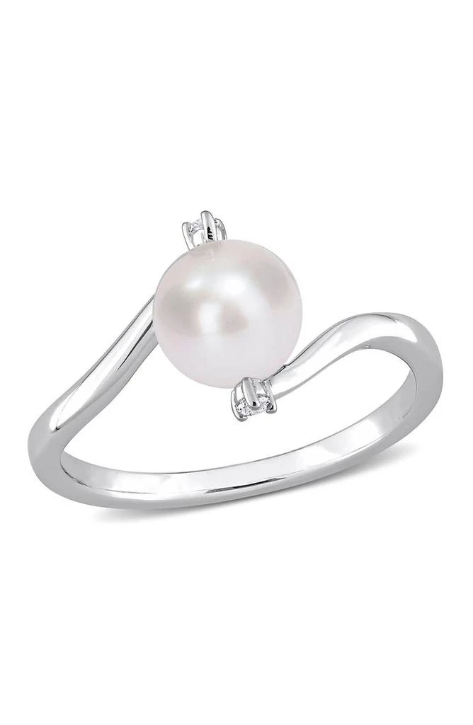 DELMAR Sterling Silver 7–7.5mm Cultured Freshwater Pearl 
Lab Created White Sapphire Ring