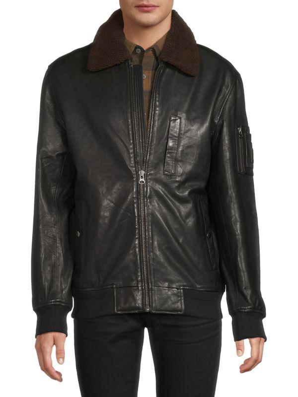 Slate & Stone Faux Shearling Collar Leather Bomber Jacket