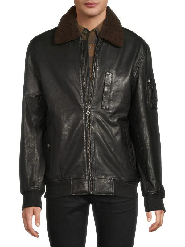 Slate & Stone Faux Shearling Collar Leather Bomber Jacket 1