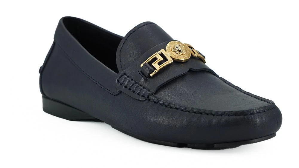Versace Navy Blue Calf Leather Loafers Shoes – On Sale Now  display picture 2