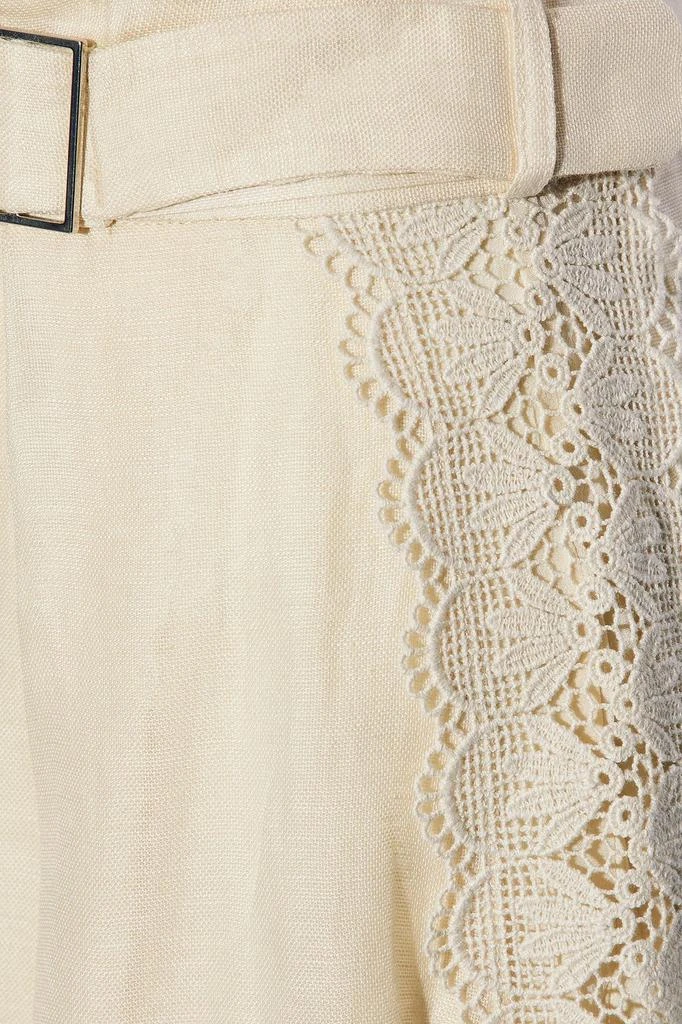 Zimmermann Crochet-trimmed silk and linen-blend wide-leg pants 4