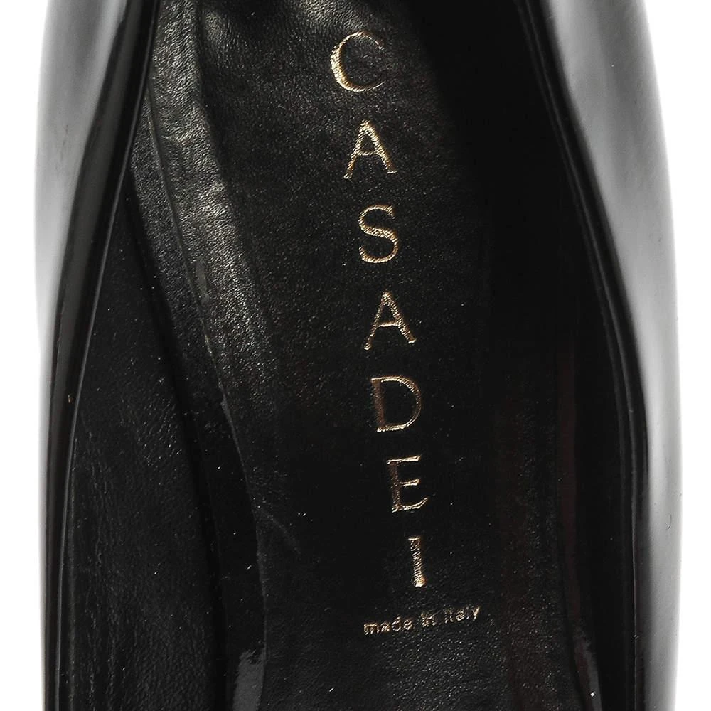 CASADEI Casadei Black Patent Leather Chain Embellished Block Heel Pumps Size 37 7