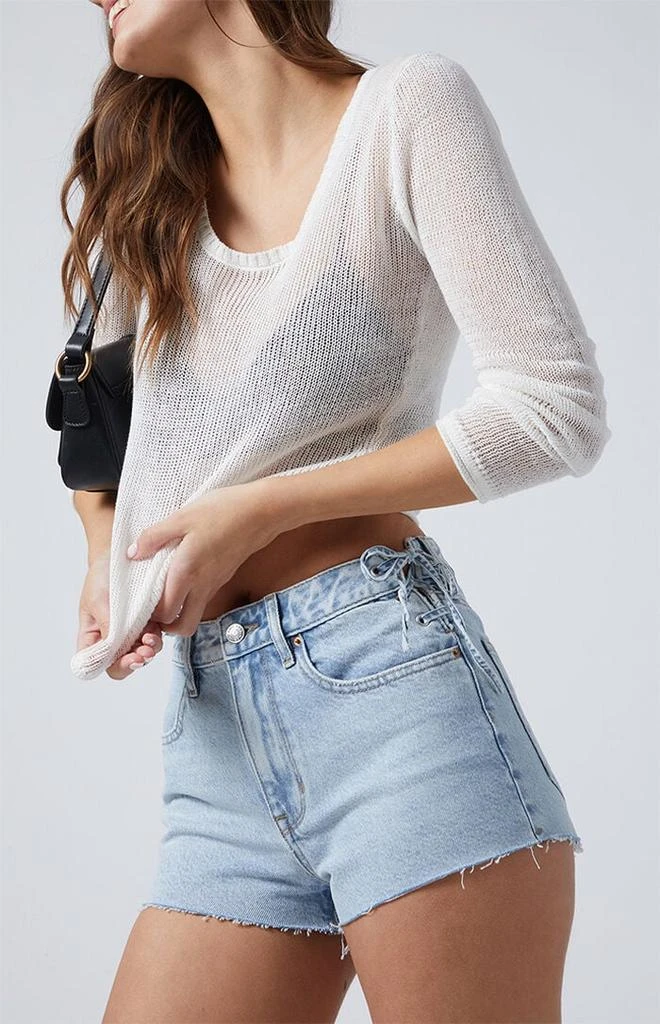 PacSun Light Indigo Lace Up Side High Waisted Denim Festival Shorts 1