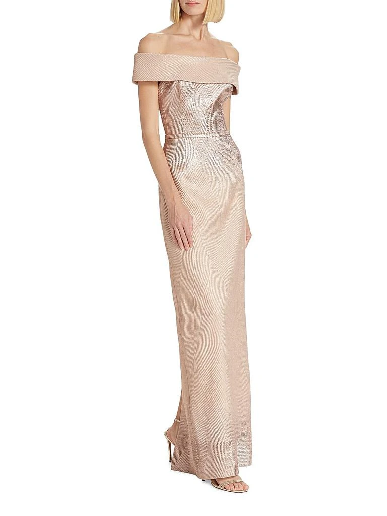 Teri Jon Metallic Off-The-Shoulder Wavy Rib-Knit Gown 2