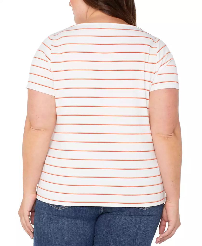 Liverpool Liverpool Plus Size Striped Short-Sleeve Boat Neck T-Shirt