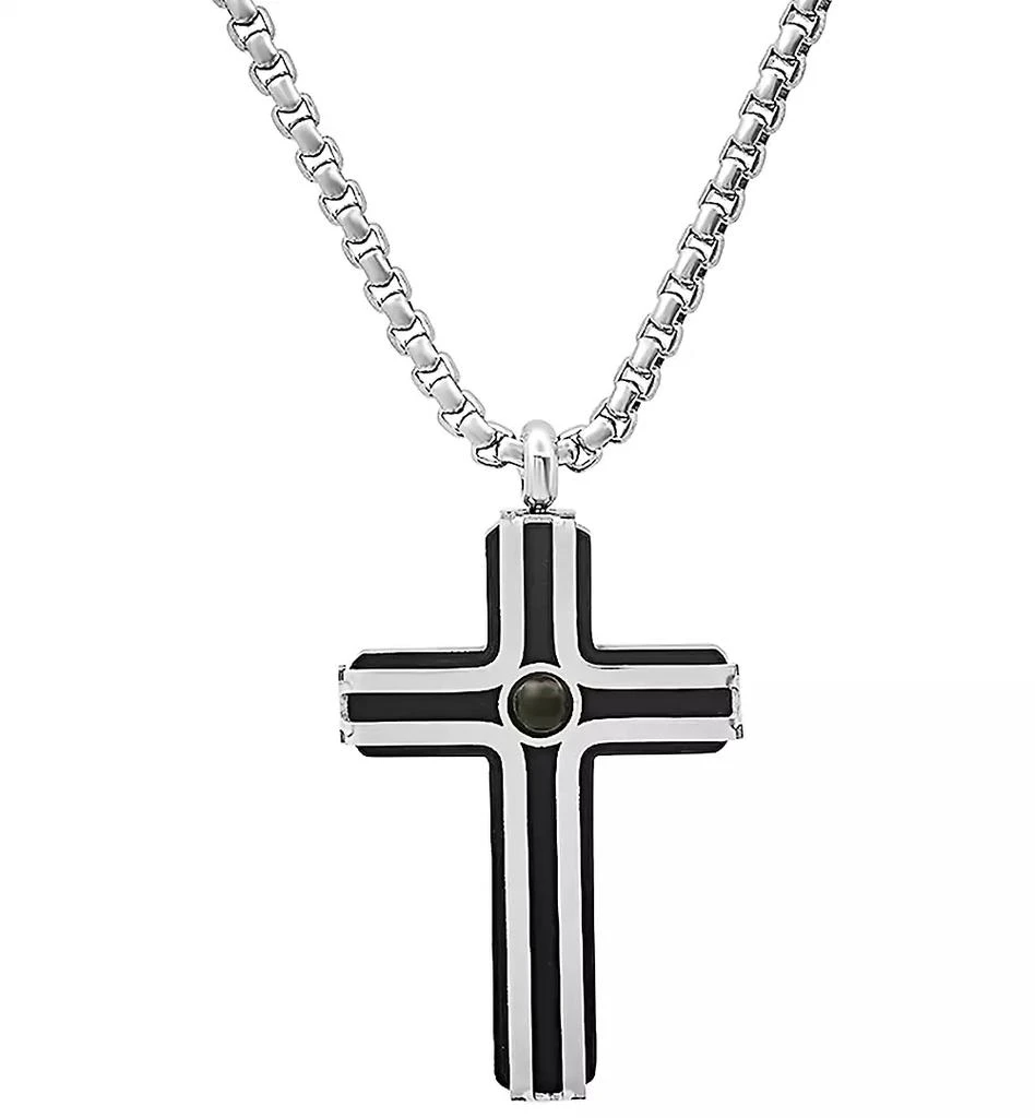 STEELTIME Men's Silver-Tone Beaded Cross Pendant Necklace, 24" 2